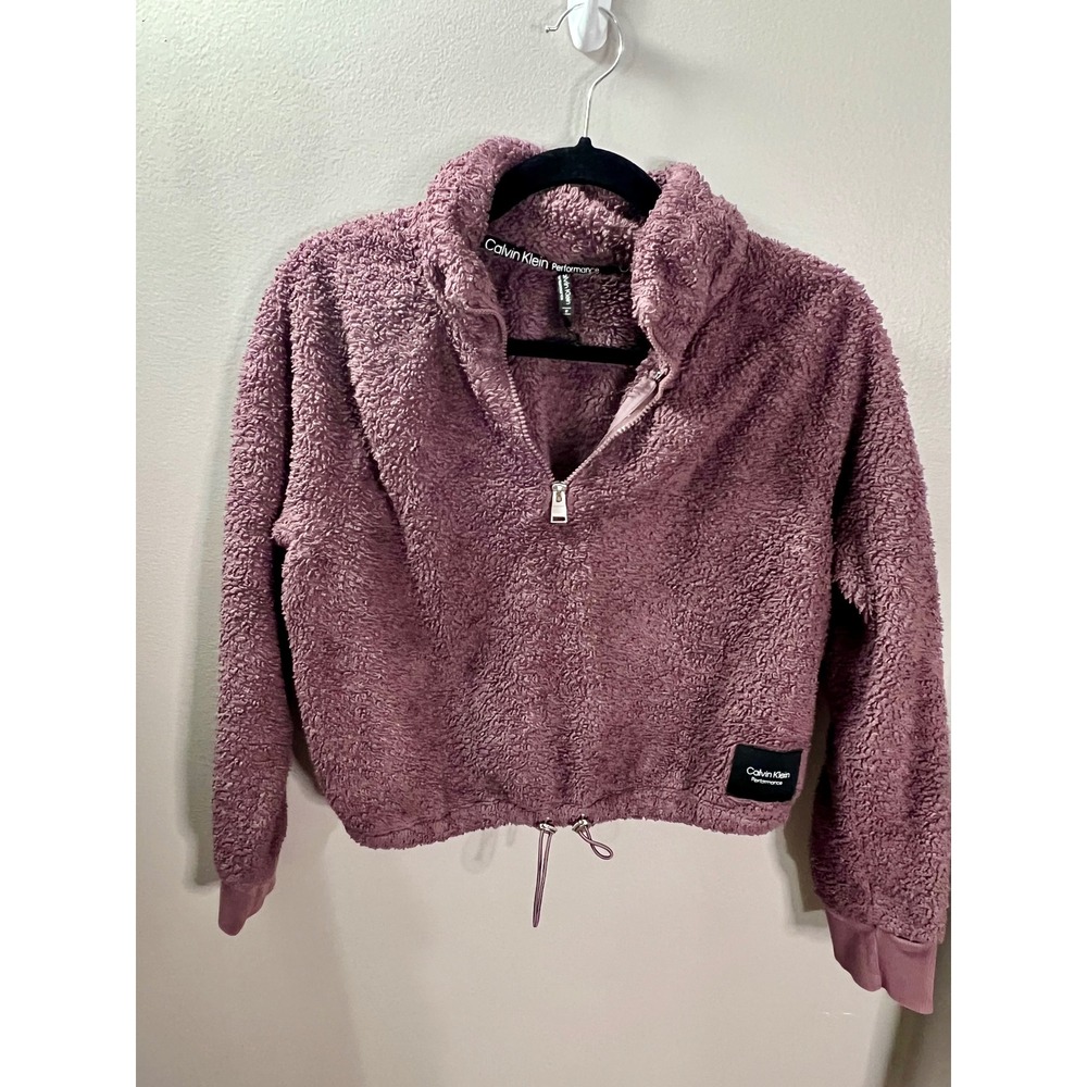 Calvin Klein Performance Mauve Sherpa Fleece Quarter Zip Pullover Cropped Medium